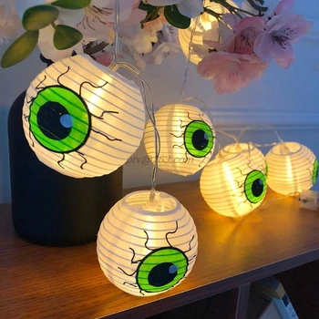 

10LED Halloween Glowing Lantern Retractable Hand-held Green Eye Lantern Ghost Festival Scene Arrangement Decorative Light String