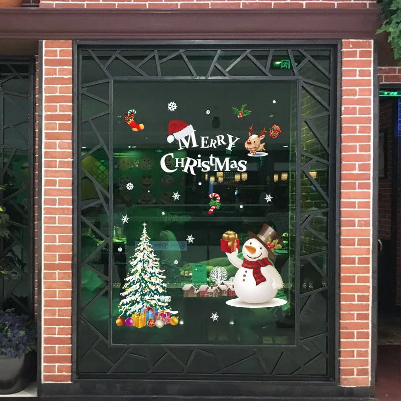 H53 Рождественские украшения для дома, Navidad, наклейки на окна, снежинка, лось, стеклянные наклейки, Санта, настенные фрески, рождественские, вечерние, Декор - Цвет: H53