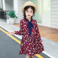 

Children's dress new floral children's clothing long sleeve waist flower cotton dress baby girl clothes