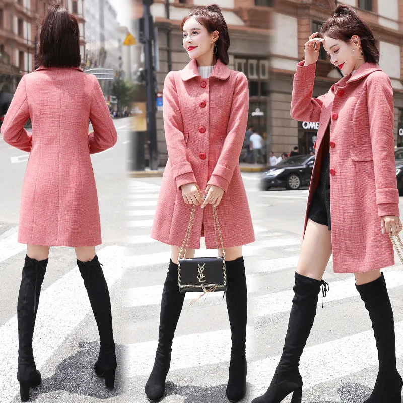 

Woolen Jacket Women's Mid-length Slim Fit 2019 Autumn And Winter Short-height Hepburn Wind Popular Thousands of Birds Sub-Woolen
