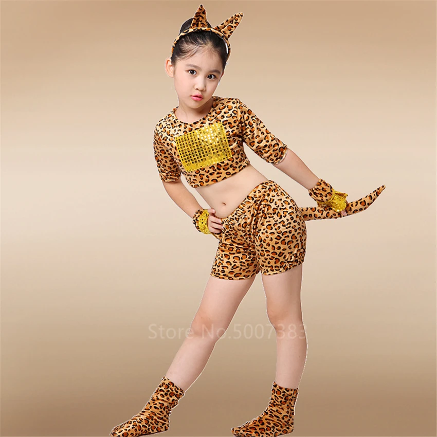 Cartoon Animal Cosplay Girls Tiger Leopard Dress Halloween Costume for Kids Christmas Outfit Headband Carnival Party Dance Cartoon Animal Cosplay Girls Tiger Leopard Dress Halloween Costume for Kids Christmas Outfit Headband Carnival Party Dance