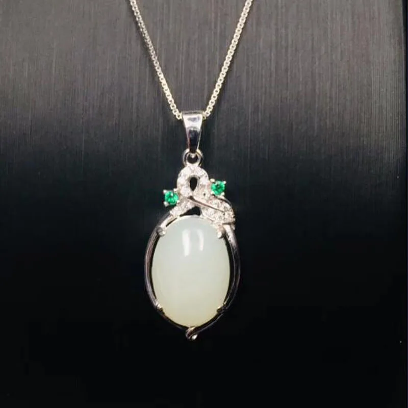Fine Jewelry Beautiful Natural Hetian Jade Carved Zircon Chinese Pendant 925 Silver Amulet Lucky | Украшения и аксессуары