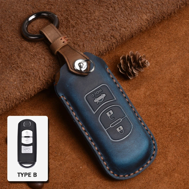Type B - Blue Чехол для Mazda 3 5 6 CX5 CX3 CX7 из натуральной кожи с дистанционным брелоком для автомобиля - Название цвета: Type B - Blue
