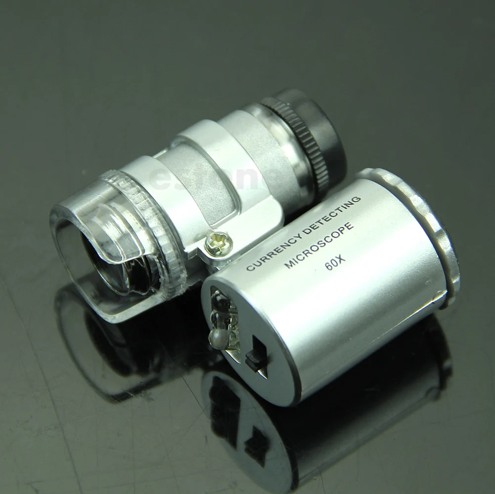 

Mini 60X Magnifier Microscope UV Jeweler Loupe currency Detector with LED Light E15A