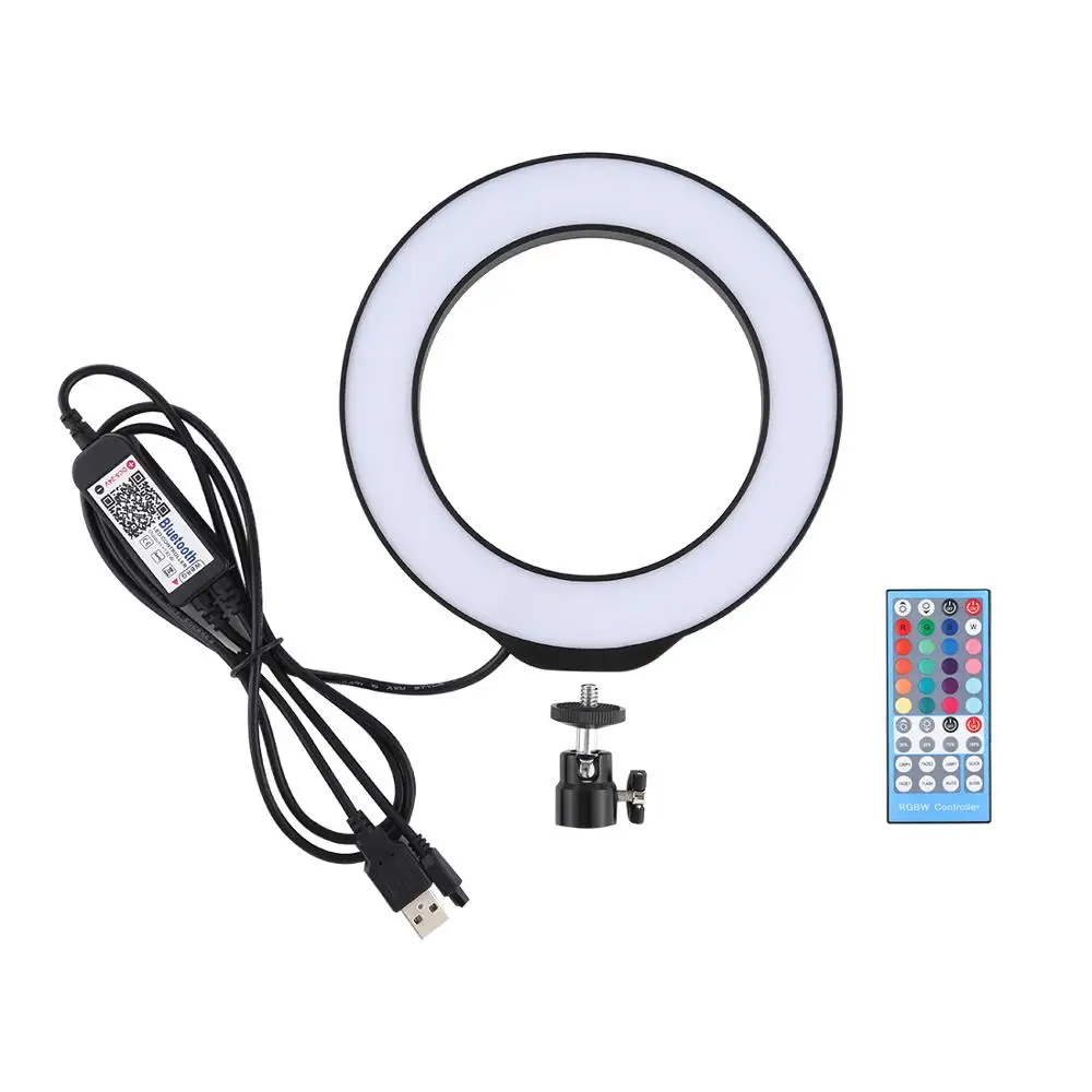 PULUZ 6,2 дюймов USB RGBW светодиодный светильник с регулируемой яркостью, кольцевой светильник для фотосъемки, видео светильник s& Cold Shoe штатив с шаровой головкой и пультом дистанционного управления - Цвет: Black