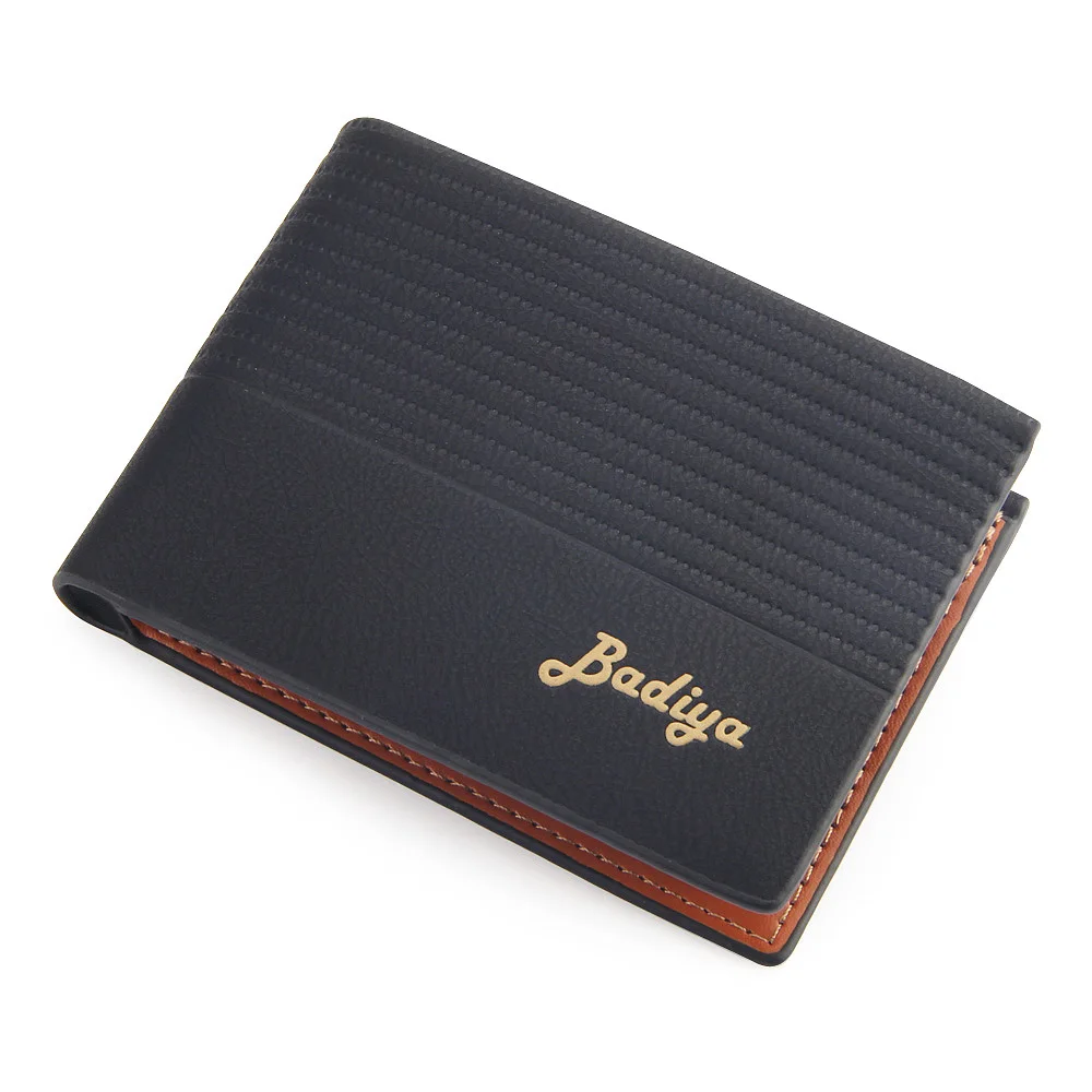 Luxury Brand Men Wallet Leather Vintage Short Wallets Business Bifold Purse Man Slim Credit Card Holder Front Pocket Money Bag - Цвет: Black B