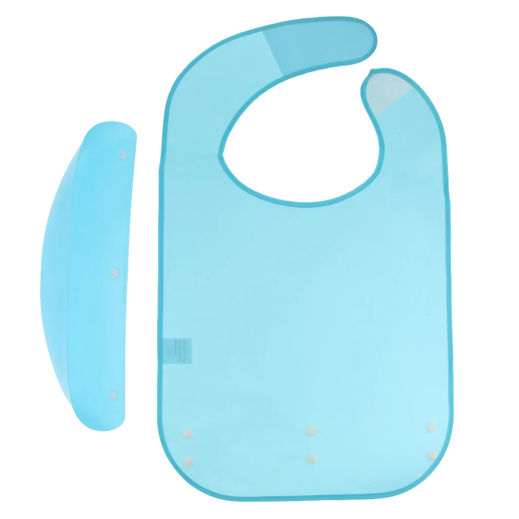 Meals Bib Protector Elderly Aid Apron + Detachable PE Pocket Blue - Reusable, Washable, Anti-oil, Anti-fouling, Easy to Clean