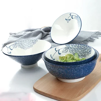 

Creative Jingdezhen Porcelain Household Instant Noodle Bowl Ceramic Horn Trumpet Noodle Bowl Japanese Style New High-foot Noodle