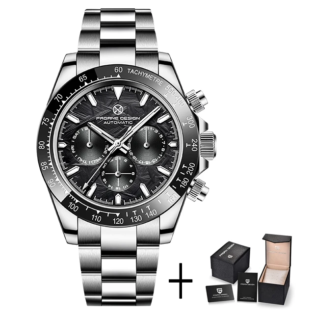 PAGRNE DESIGN Luxury Sapphire Glass Mechanical Watch Men's Sports Stainless Steel Automatic Waterproof Watch Reloj Hombre 