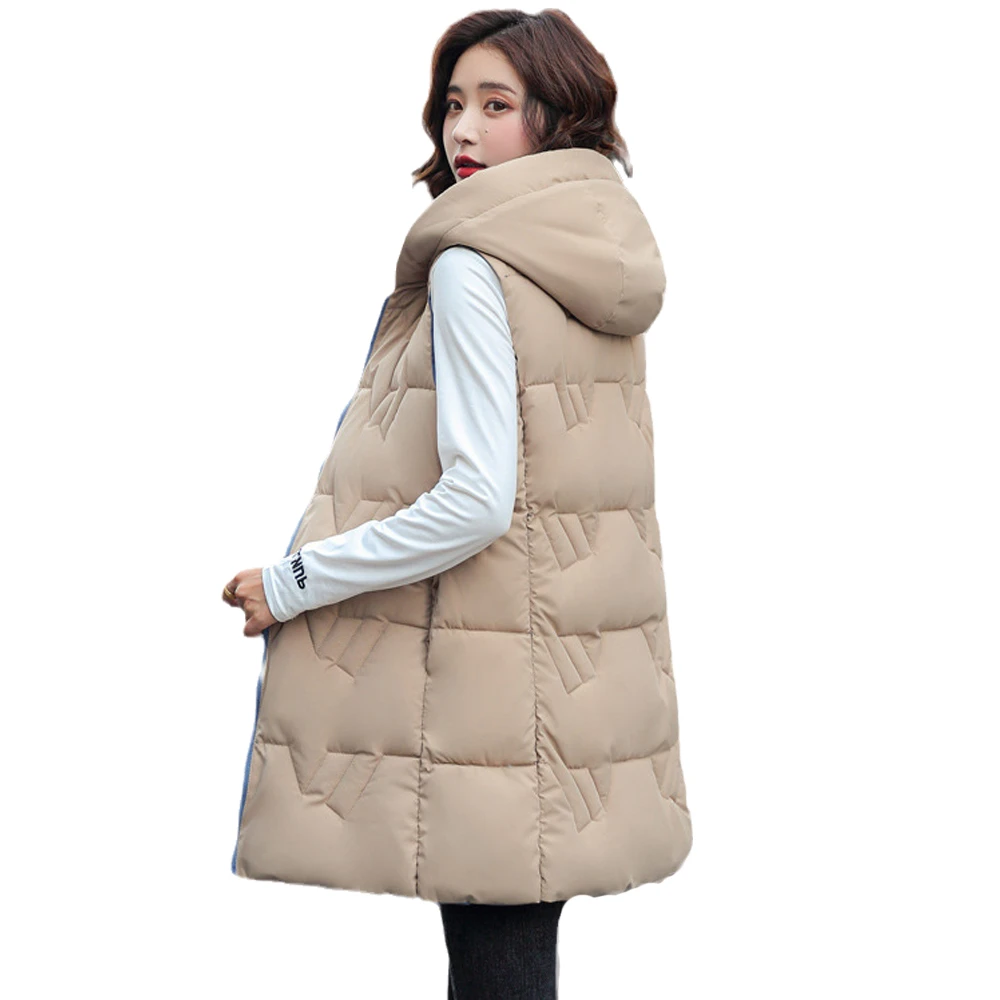 duvet coats Hooded Long Winter Vest Women Sleeveless Jacket Two Sides Wear Warm Autumn Winter Cotton Waistcoat Women Zipper Coat Outwear womens parka coat