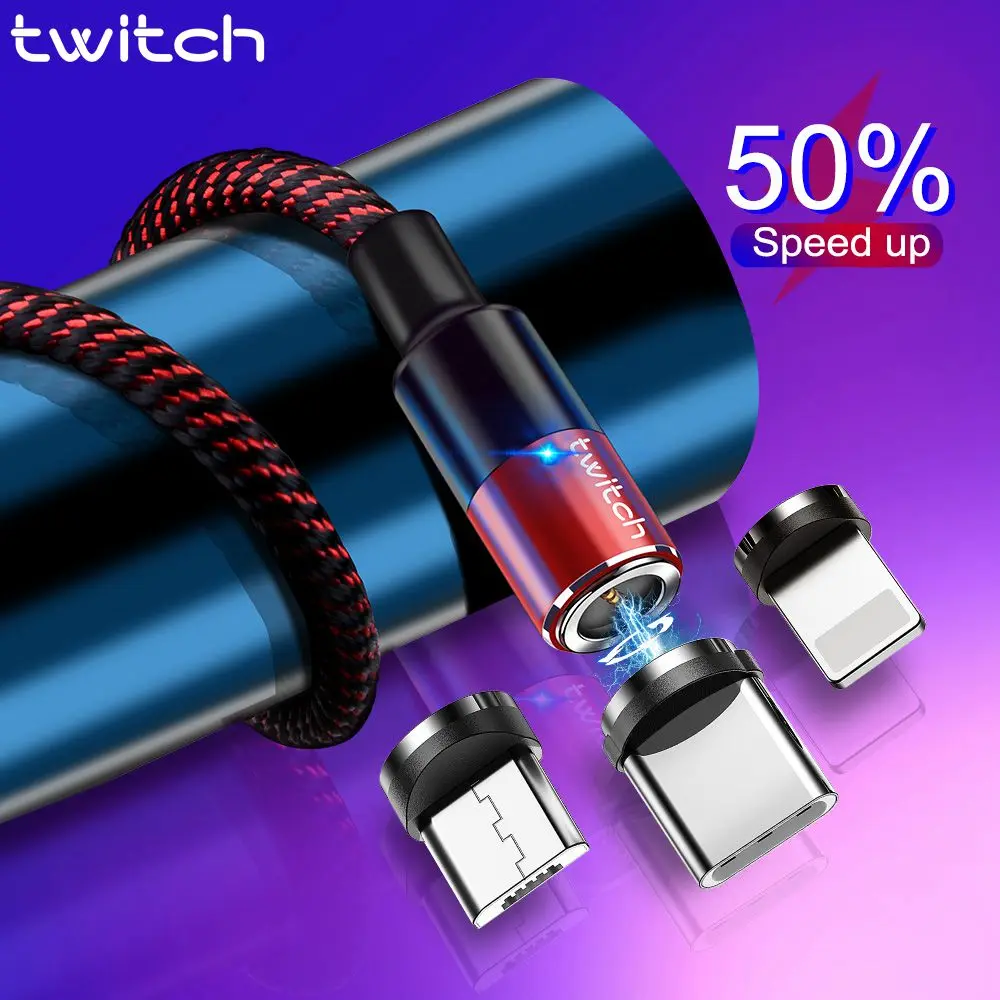Магнитный кабель Twitch Micro usb type C, супер быстрое зарядное устройство, USB C светодиодный кабель для iPhone, samsung, Xiaomi, Android, кабель Microusb