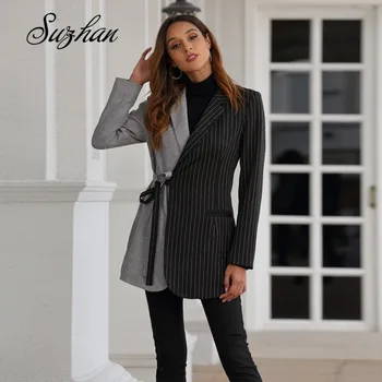 

2019 Spring and Autumn New Style Plaid Black and Gray Mixed Colors Side Edge Jacket Women's Modern-Style Commuting Suit Jacket