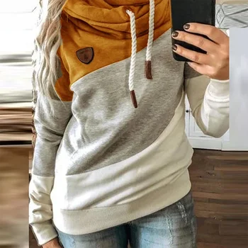 Women Patchwork Hooded Sweatshirt Autumn Winter Leopard Print Harajuku Drawstring Hoodie Casual Long Sleeve Pullover