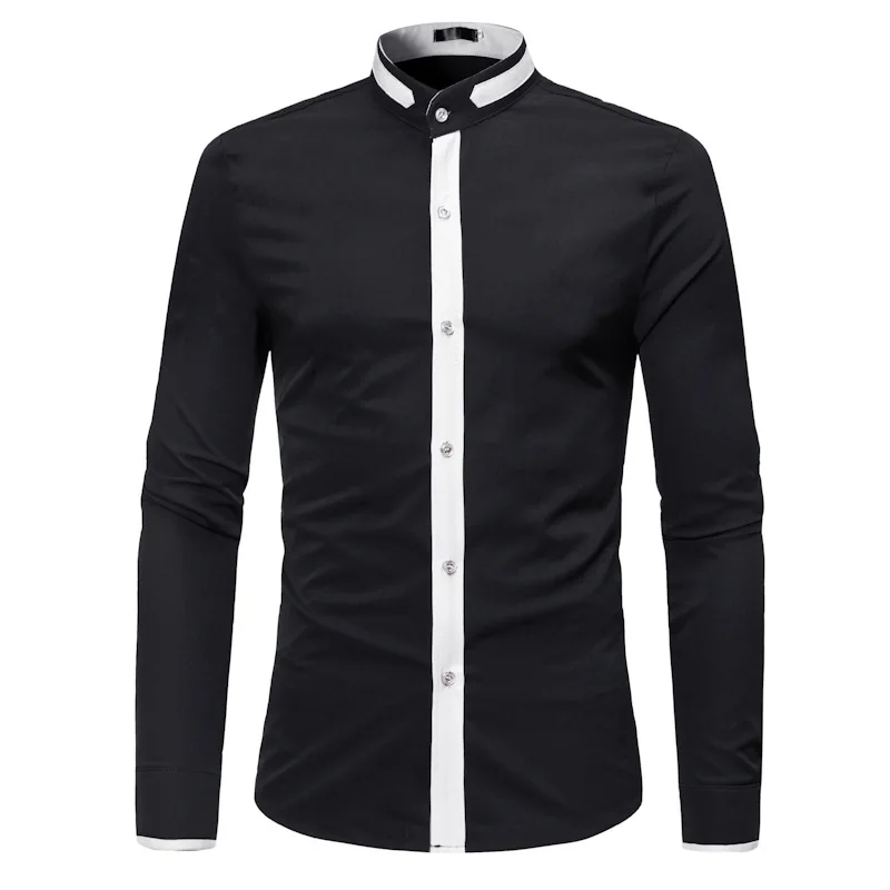 

Mens White Mandarin Collar Dress Shirts Chemise Homme 2023 Brand Slim Fit Long Sleeve Shirt Men Business Casual Social Shirt XL