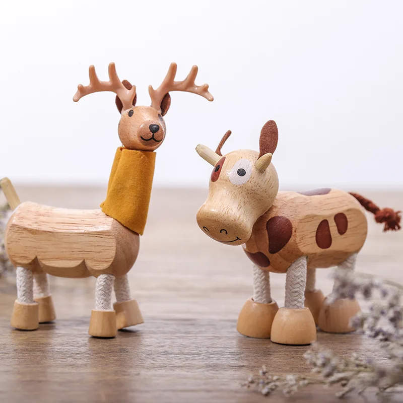 Creative Wood Animals Ornaments Adornment Figures for Decor Kid's Gift 