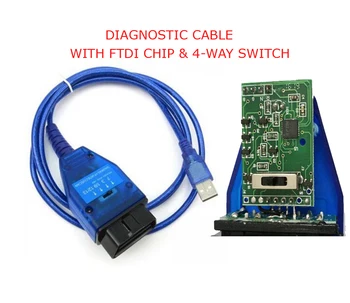 

FTDI Chip Auto Car Obd2 Diagnostic Cable for Fat VAG USB VAG KKL VAG USB Interface Car Ecu Scan Tool 4 Way Switch