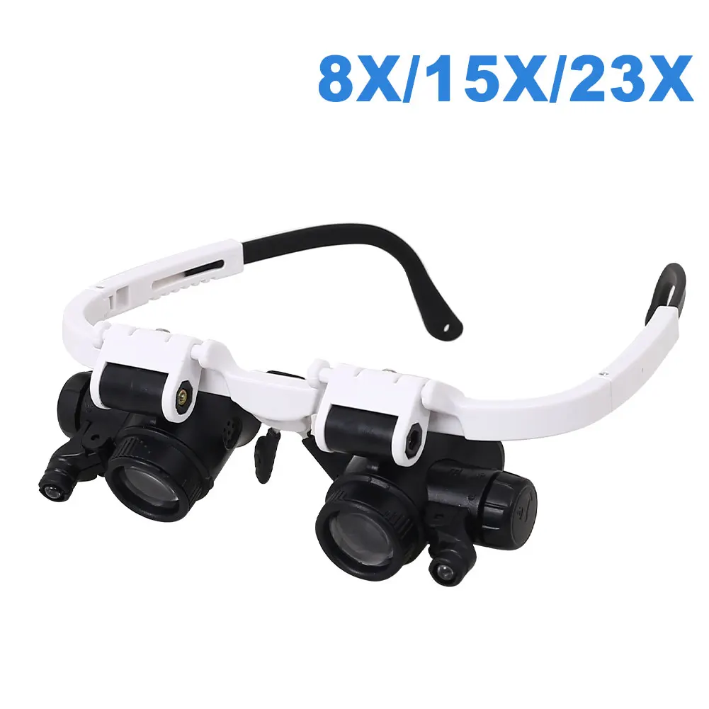 Magnifying Glass Tool Head-wearing Glasses Magnifying Glass LED Light Jeweler Loupe 8X/15X/23X Welding Soldering Tools 1*LED Magnifier