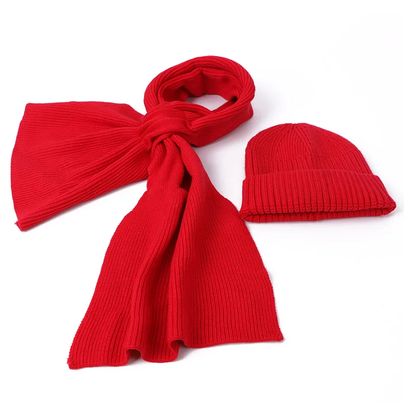 Зимняя уличная шапка наборы шарф шапка для детей вязаная утолщенная теплая шапка для мальчиков и девочек шарф Набор сплошной цвет Мягкий Комплект из трех предметов - Цвет: H