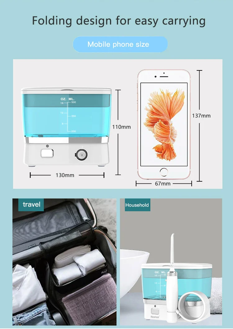 Nicefeel 2020 Newest Cordless Water Jet Flosser 500ml Oral Care Items Dental Irrigator 1900 mAh Capacity | Бытовая техника
