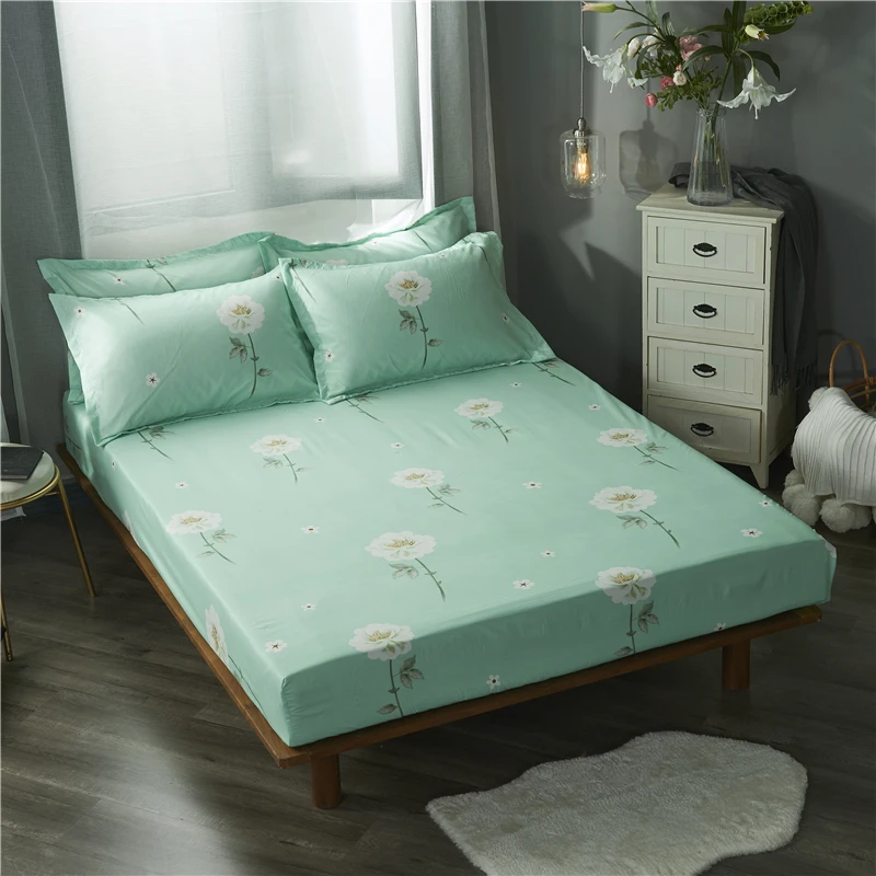 66 New Product 1pcs 100%Polyester Printed Solid Fitted Sheet Mattress Cover Four Corners With Elastic Band Bed Sheet