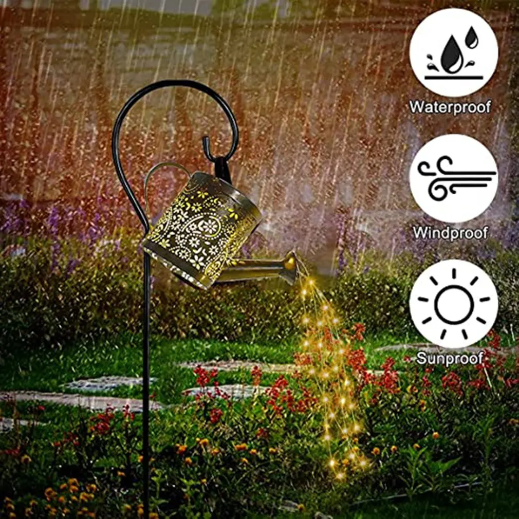 Watering Can Solar Garden Landscape Path LED String Lights Yard Stake