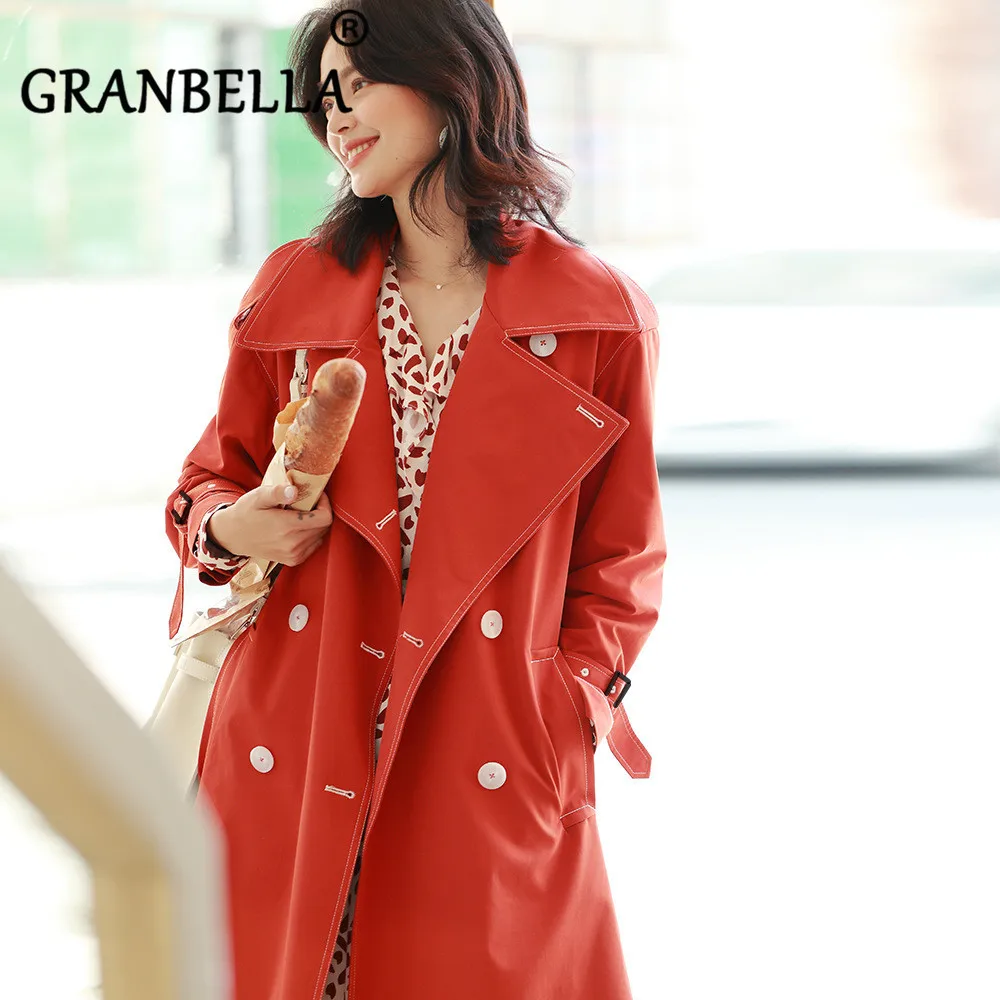 

Double Breasted Loose Temperament Windbreaker Female With Belt Turn-Down Collar Women Trench Loose Office Lady