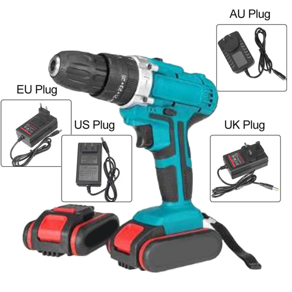 

ABS Electric Wrench 48V +Charger AC 100-240V +2Pcs Batteries 13000 Mah 2-Speed Rechargeable Cordless Electric Drill Screwdriver