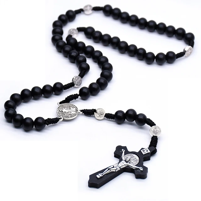 Buy Matte Black Onyx Mens Beaded Necklace with Silver Cross | JaeBee