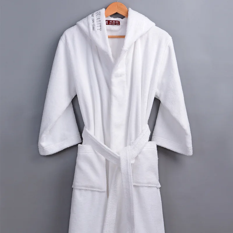 Thick 100Cotton Bathrobe Hooded Women Home Hotel Bath Robes Female Thick Warm Dressing Gown