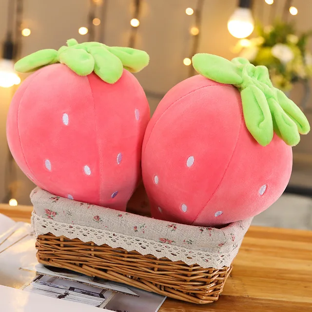New 1pc 22cm simulation Pink Strawberry Soft Plush Food Fruit Toy Down Cotton Stuffed Strawberries Plants Plushie Decor Kid Gift 5