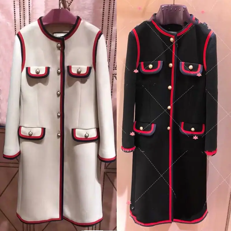 Новинка, большой размер, Металлическая пуговица, красная сторона, подкладка, четыре кармана, круглый вырез, длинная куртка