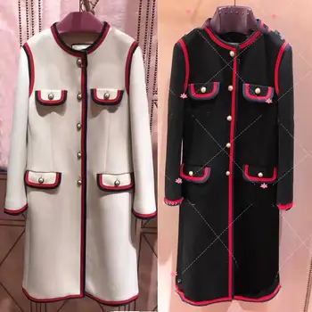 

New big size Metal Button Red Side Lined Four pocket Round Neck Long Jacket