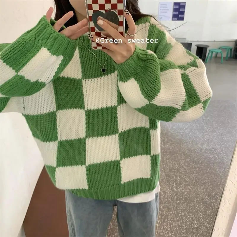Checkered Pullovers Women Panelled 