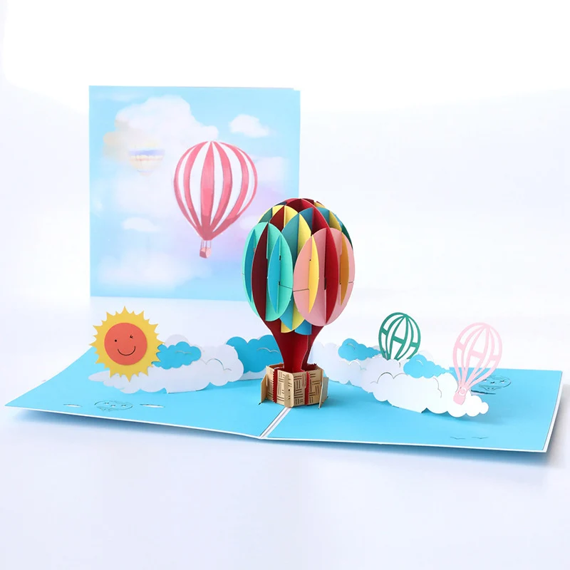  3D Paper Hot Air Balloon Card Greeting Cards Handmade Wedding Invitation card With Envelope Laser C - 4.00008E+12