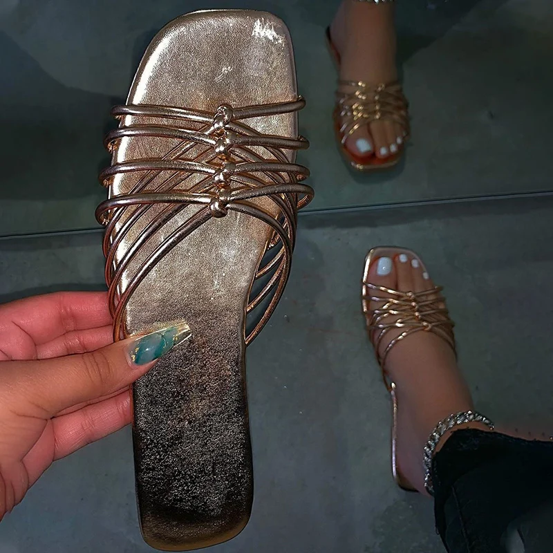 Women Knot Slippers Woman 2020 Summer Cross Flat Women