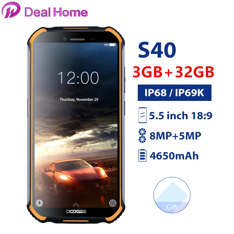 Doogee обновление Doogee S40 водонепроницаемый 5,5 дюймовый дисплей 3 ГБ 32 ГБ MTK6739 четырехъядерный Android 9,0 4650 мАч 8.0MP NFC 4G мобильный телефон