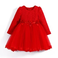 Одежда для девочек вечерние платья на свадьбу с длинными рукавами белого, розового и красного цветов детское роскошное От 1 до 11 лет рождественское платье для девочек