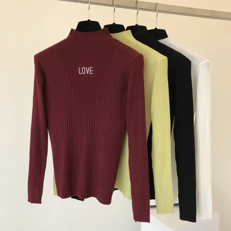Semi-high Collar Undershirt Women Autumn and Winter Korean Pure Color Long Sleeve Knitting Top Stretch Slim Knitted Sweaters
