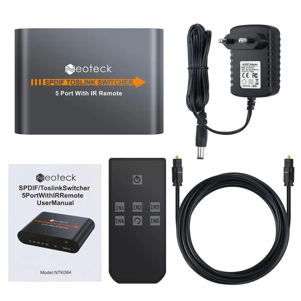 Цифровой оптический аудио коммутатор Proster 5x1 SPDIF/Toslink с ИК пультом TosLink вход для av