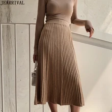 Новые зимние длинные юбки для женщин женские Высокая Талия черная плиссированная юбка корейский стиль Женские повседневные трикотажные миди-юбка saia faldas