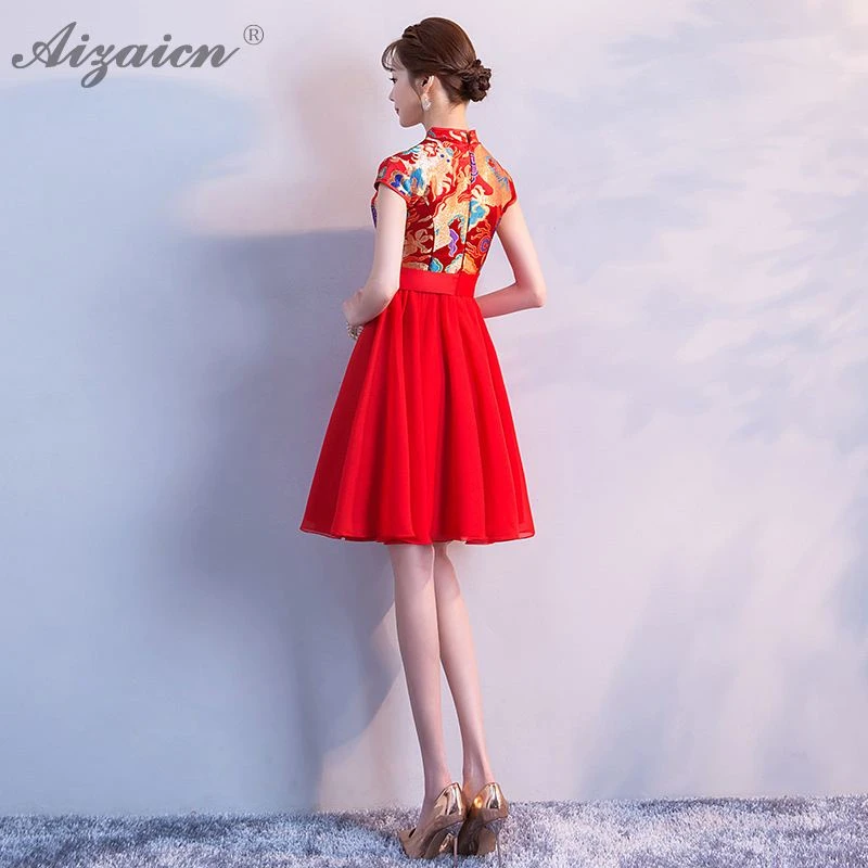 Новое атласное платье Cheongsam красное свадебное винтажное платье Qi Pao Женские китайские свадебные платья Qipao Акция Женская Роба в восточном стиле