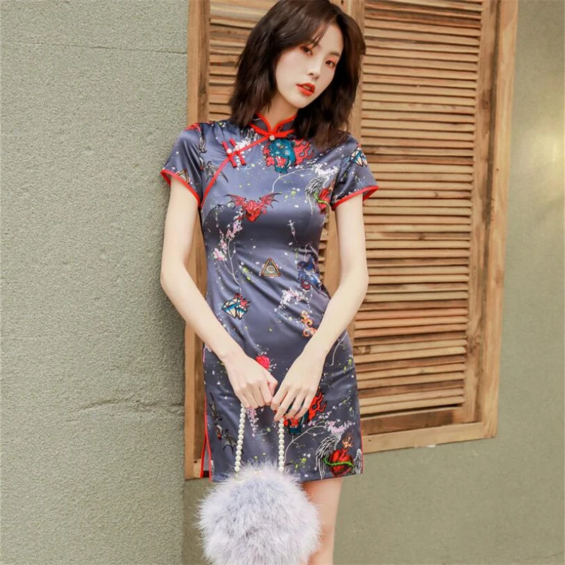 Женское сексуальное китайское шелковое платье qipao молодой леди плюс размер летний китайский женский халат современные элегантные qi pao платья улучшенные