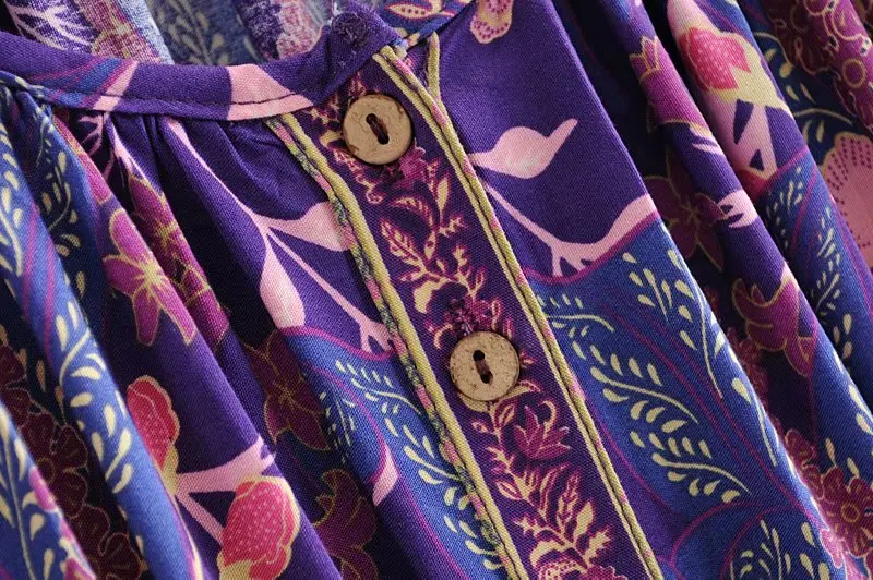 Bohemian maxi purple dress ladies tassel chic floral print bat sleeve beach summer boho dress vestidos new arrivals