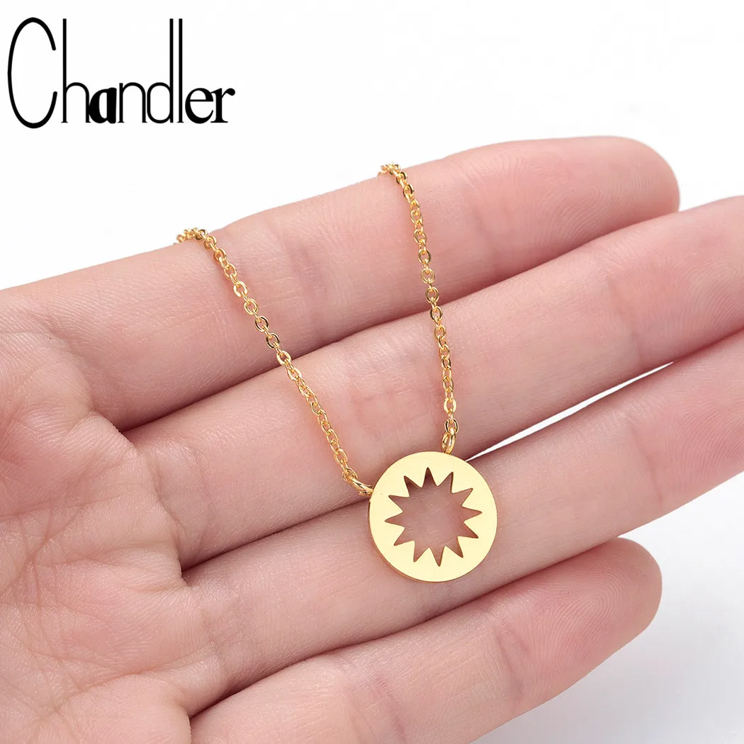 Chandler Stainless Steel Starburst Coin Choker Necklace for Women Dainty Layered Chokers Boho Small Disc Pendant Necklaces