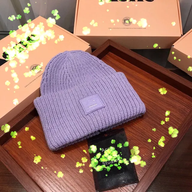 AC Studios Smiling face Beanie Skull Caps knitted Cashmere Eye Warm Couple Lovers Acne Hats Tide Street Hip-hop Wool Cap Adult 11