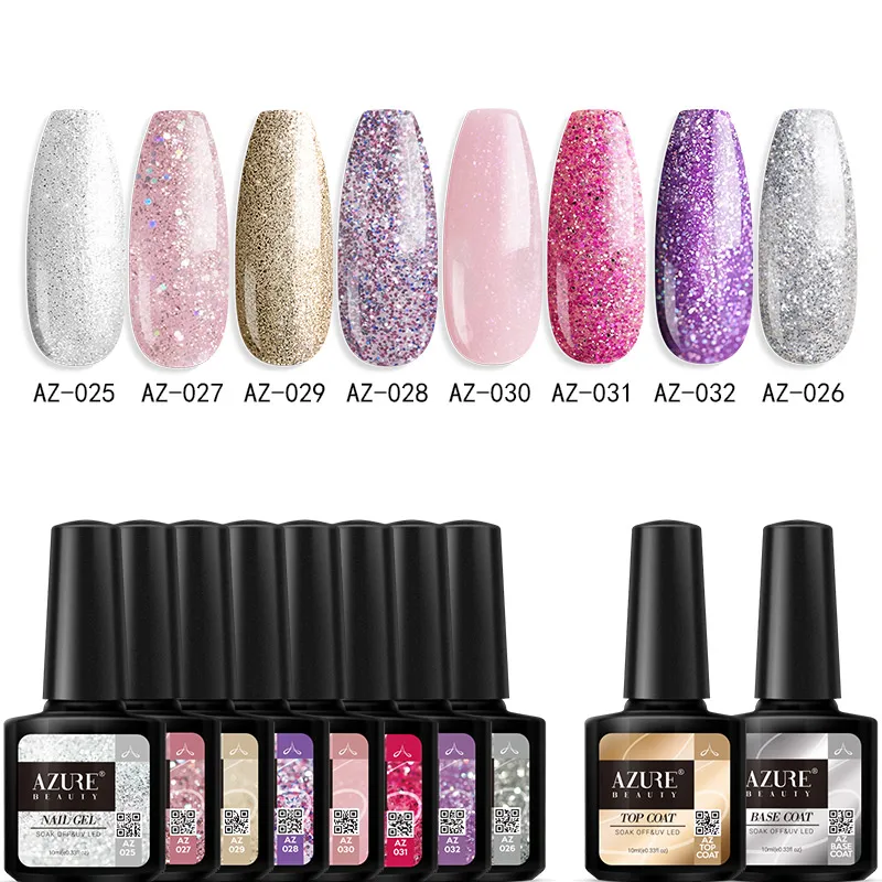10PCS SET04 Azure beauty, 10 шт./лот, блестящие Гелевые наборы для ногтей, впитывающее покрытие, для длительного действия Гель-лак, блестящий цвет для дизайна ногтей, маникюра - Цвет: 10PCS SET04
