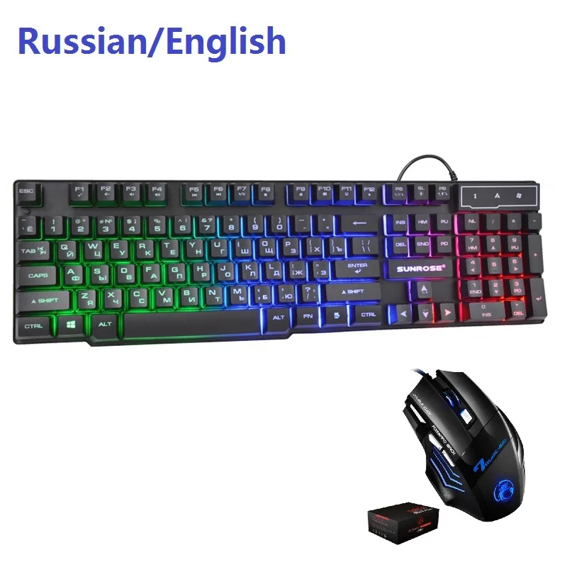 Игровая клавиатура и мышь проводная с RGB-подсветкой русская геймерская Бесшумная