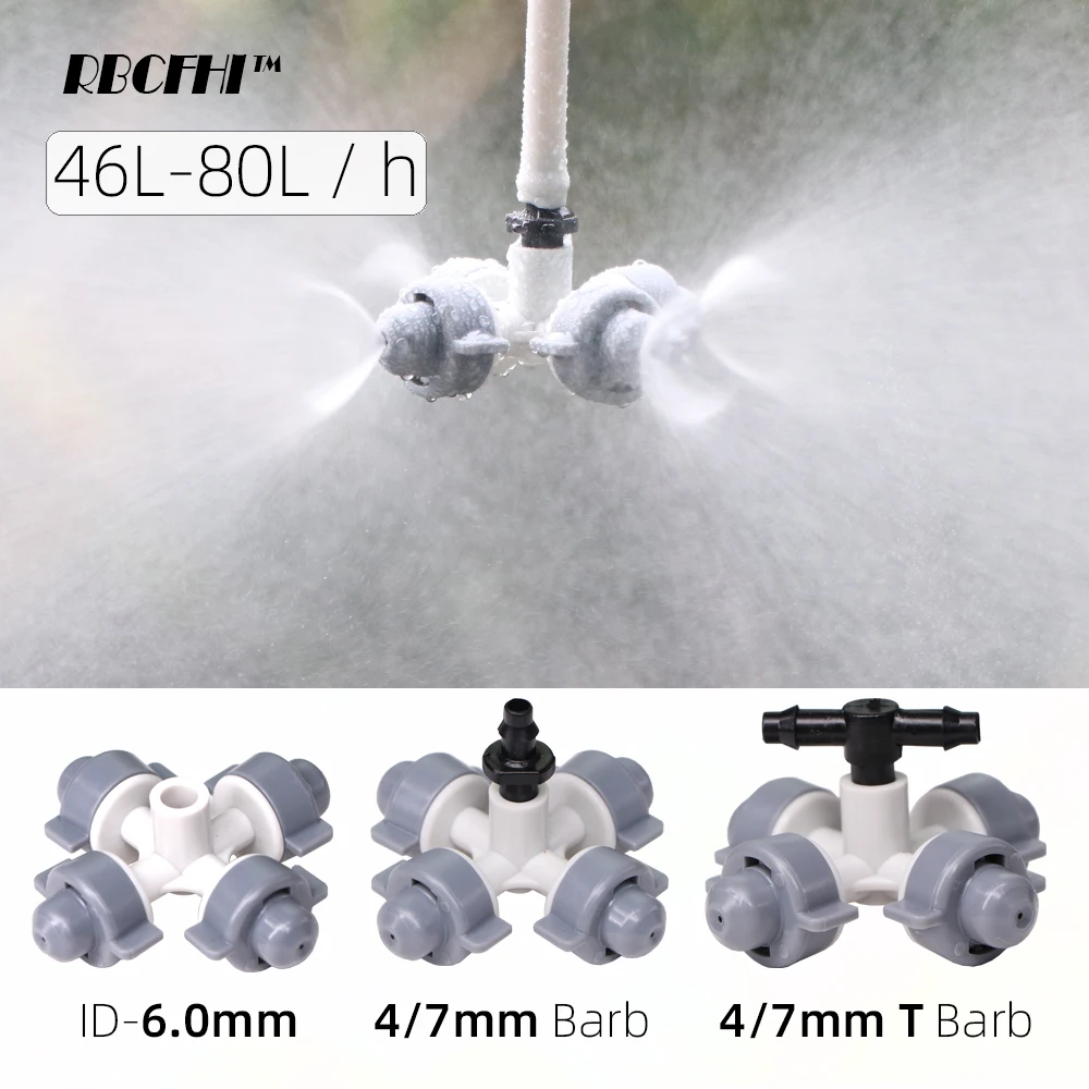 RBCFHI 5PCS 46 80L /h Cross Mist Nozzles Garden Greenhouse Irrigation Watering Hanging Fog
