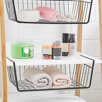 

New Kitchen Wardrobe Storage Bin Under Shelf Wire Metal Rack Cabinet Basket Tableware Cup Organizer Holder Stand Hanging Tools