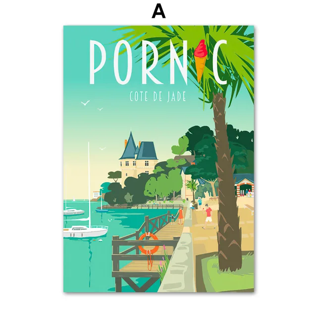 Famous City Retro Travel France Piriac Wall Art Canvas Painting Nordic Posters And Prints Wall Pictures For Living Room Decor A